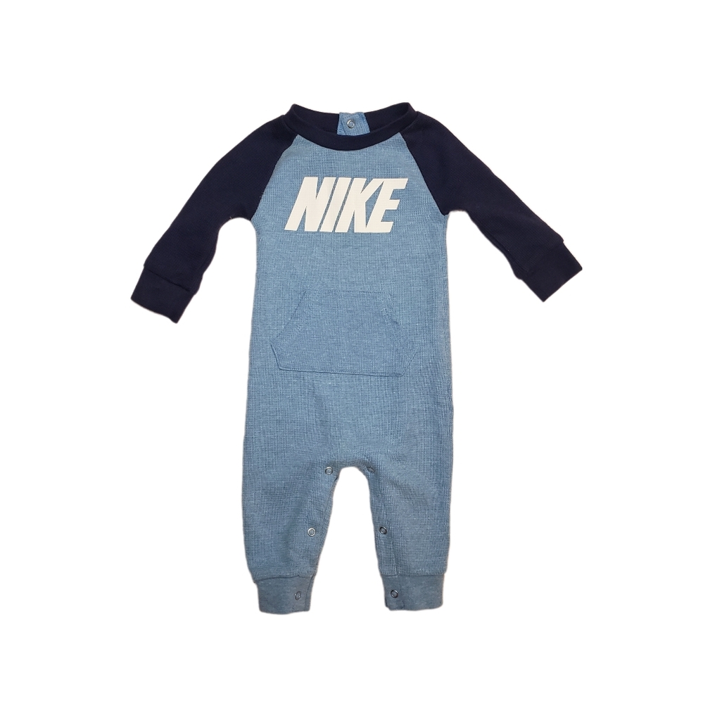 Nike 6m Blue Logo Waffle Thermal Long Sleeve Coverall One Piece Jumpsuit